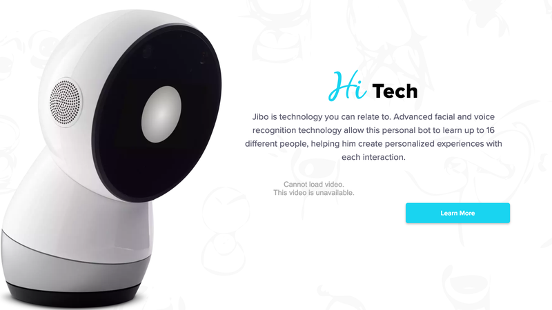 Jibo’s website is a graveyard of videos that cannot be loaded.